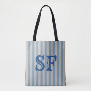 Blaue und weiße Streifen mit individuellem Monogra Tasche