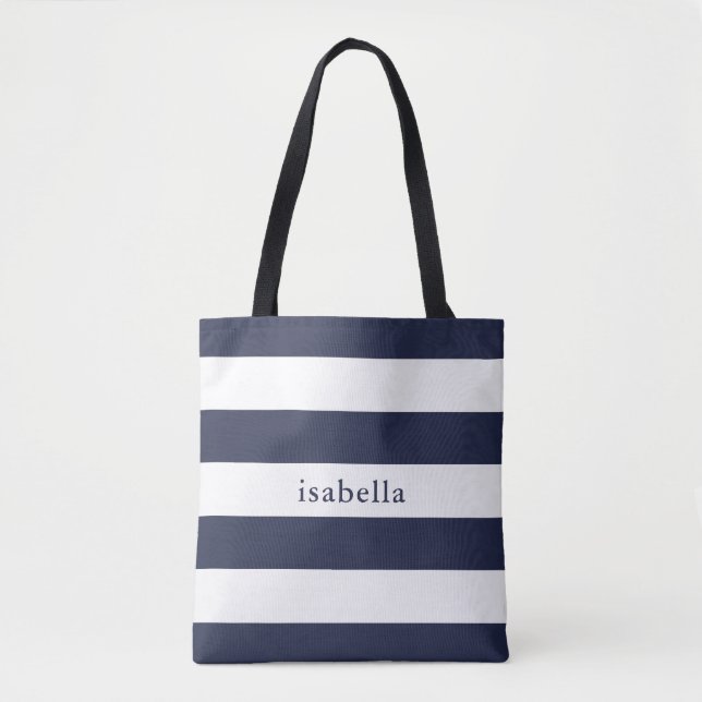 Blaue und weiße Streifen mit Namen Tasche (Vorderseite)