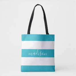 Blaue und weiße Streifen mit Namensschild Tasche