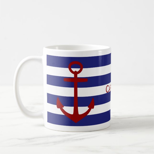 Blaue und weiße Streifen mit rotem Anker Kaffeetasse (Links)