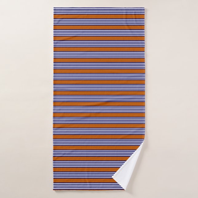 Blaue und weiße Streifen mit verbrannter Orange Badehandtuch (Badehandtuch)
