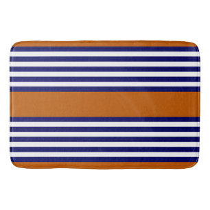 Blaue und weiße Streifen mit verbrannter Orange Badematte