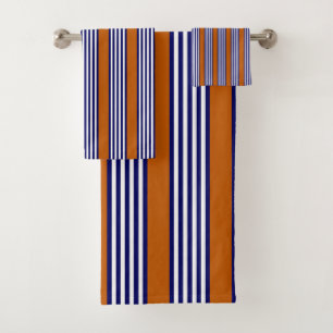 Blaue und weiße Streifen mit verbrannter Orange Badhandtuch Set