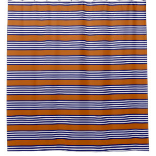 Blaue und weiße Streifen mit verbrannter Orange Duschvorhang