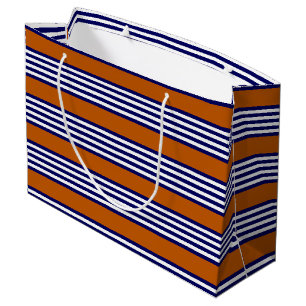 Blaue und weiße Streifen mit verbrannter Orange Große Geschenktüte