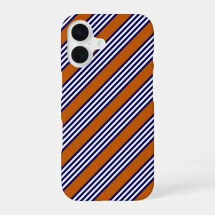 Blaue und weiße Streifen mit verbrannter Orange iPhone 16 Hülle