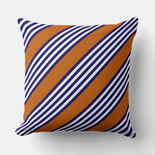 Blaue und weiße Streifen mit verbrannter Orange Kissen