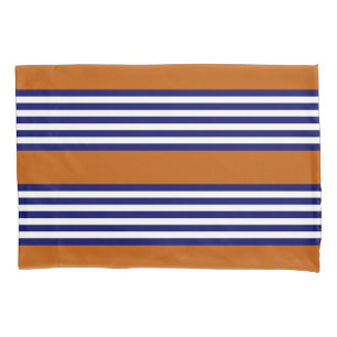 Blaue und weiße Streifen mit verbrannter Orange Kissenbezug