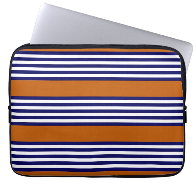 Blaue und weiße Streifen mit verbrannter Orange Laptopschutzhülle (Vorderseite)
