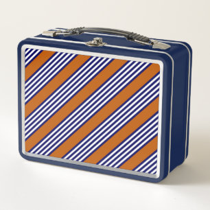 Blaue und weiße Streifen mit verbrannter Orange Metall Brotdose