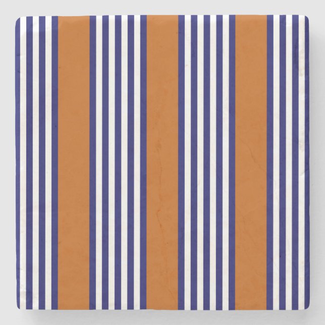 Blaue und weiße Streifen mit verbrannter Orange Steinuntersetzer (Vorderseite)