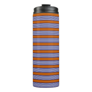Blaue und weiße Streifen mit verbrannter Orange Thermosbecher