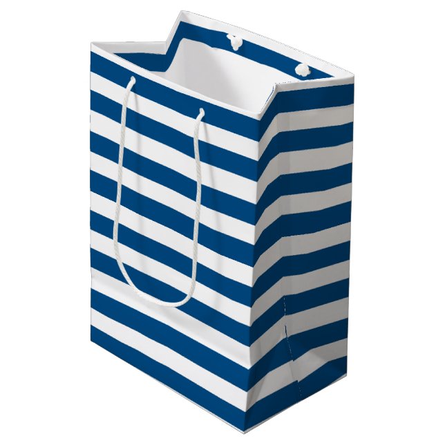 Blaue und weiße Streifen Mittlere Geschenktüte (Vorderseite Schrägansicht)