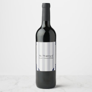 Blaue und weiße Streifen Moderne gestreifte Wein-E Weinetikett