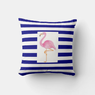 Blaue und weiße Streifen rosa Flamingo-Kissen Kissen