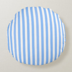 Blaue und weiße Streifen Rundes Kissen