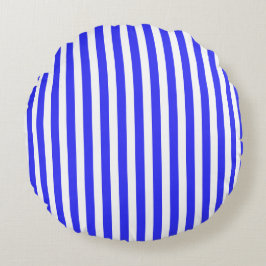 Blaue und weiße Streifen Rundes Kissen