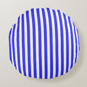 Blaue und weiße Streifen Rundes Kissen