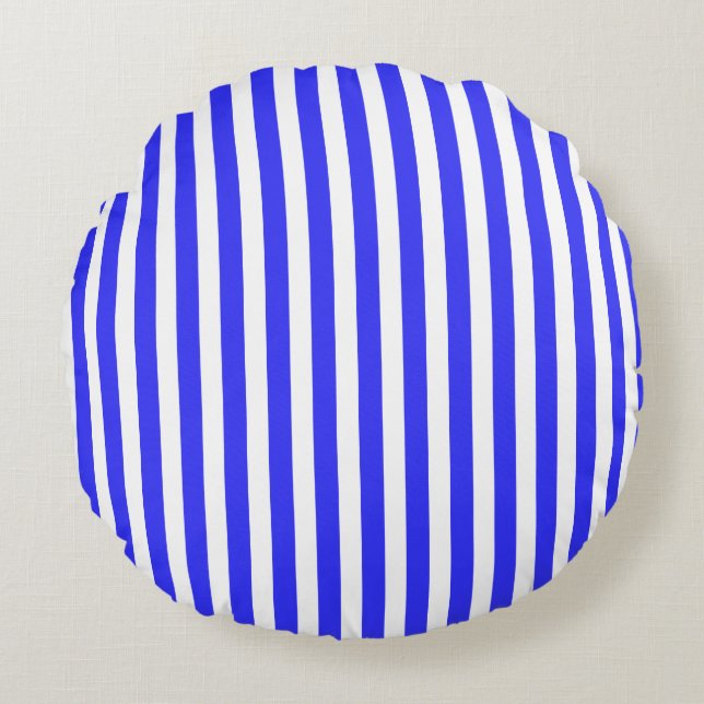 Blaue und weiße Streifen Rundes Kissen (Vorderseite)