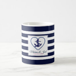 Blaue und weiße Streifen und Anker Kaffeetasse