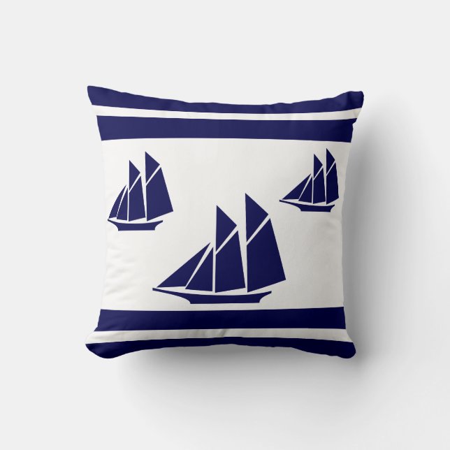 Blaue und weiße Streifen und Segelboot Kissen (Vorderseite)