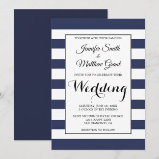 Blaue und weiße Streifen zum Hochzeitsempfang Einladung