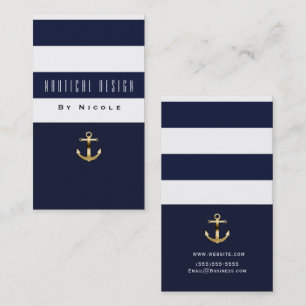 Blaue und weiße Streifennautik goldener Anker Visitenkarte