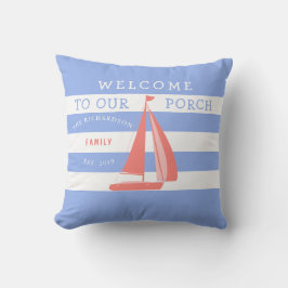 Blaue und weiße Strickkorallensailboat Wassersport Kissen