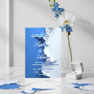 Blaue und weiße texturierte Kunst-Hochzeitseinladu Save The Date