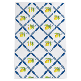 Blaue und weiße Tile mit Zitronen Mittlere Geschenktüte