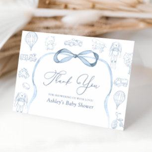 Blaue und Weiße Toile-Baby-Shower-Dankeskarte Dankeskarte