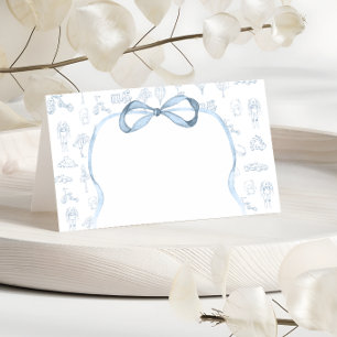 Blaue und weiße Toile-Babyparty Platzkarte