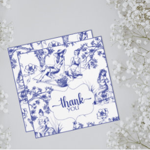 Blaue und weiße Toile de Jouy Brautparty Dankeskarte