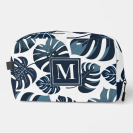 Blaue und weiße tropische Monstera Leaf Waschbeutel