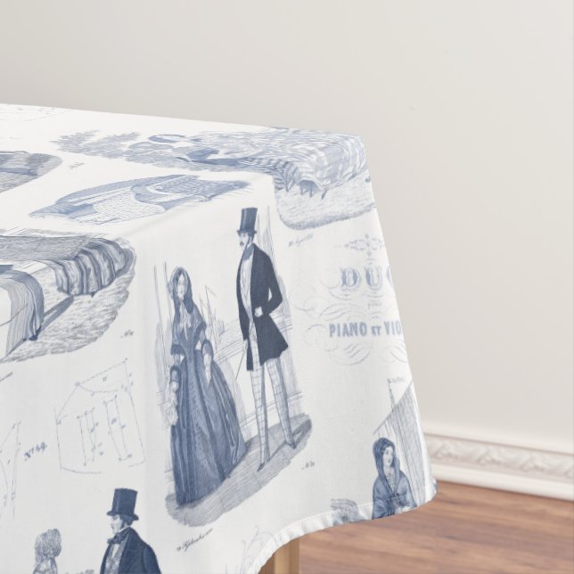 Blaue und weiße Vintage Mode Toile Biedermeier Tischdecke (Beispiel)