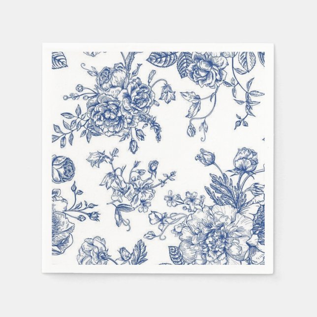 Blaue und weiße Vintage Papierserviette (Vorderseite)