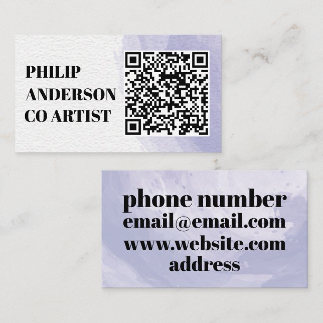 Blaue und weiße Visitenkarte mit QR-Code (Vorne/Hinten)