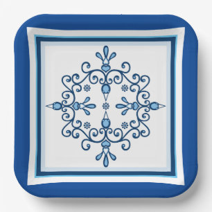 Blaue und weiße Vögel Papierplatte Pappteller