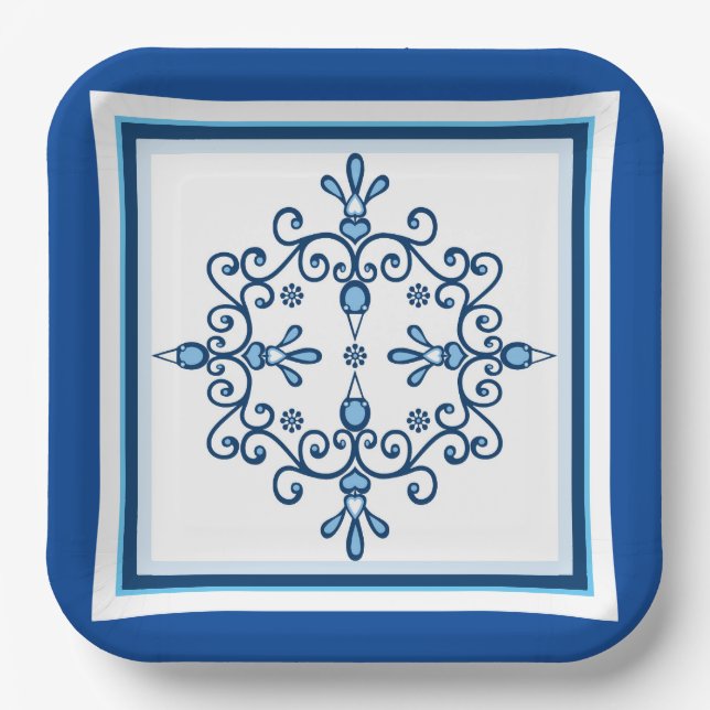 Blaue und weiße Vögel Papierplatte Pappteller (Vorderseite)