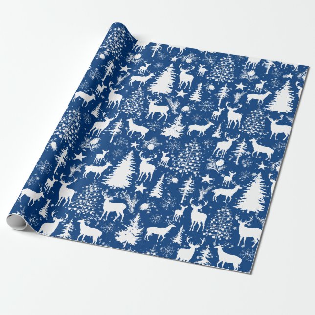 Blaue und weiße Waldrinder Geschenkpapier (Ungerollt)