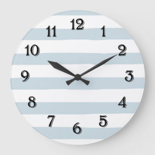 Blaue und weiße Wasserfarbenstreifen Große Wanduhr