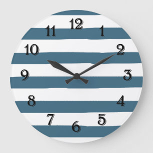 Blaue und weiße Wasserfarbenstreifen Große Wanduhr