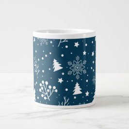 Blaue und weiße Weihnachtsbäume, Schneeflocken Url Jumbo-Tasse