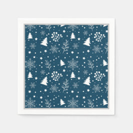 Blaue und weiße Weihnachtsbäume, Schneeflocken Url Serviette
