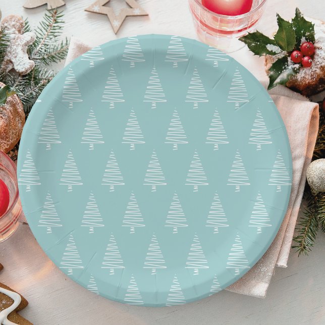 Blaue und weiße Weihnachtsbaummuster Urlaub Pappteller (Blue And White Christmas Tree Pattern Holiday Paper Plates)