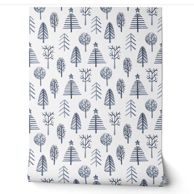 Blaue und weiße Weihnachtsbaummuster Wallpaper Tapete (Abrollen)