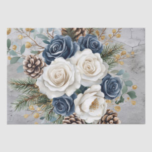 Blaue und weiße Weihnachtsgeburten Rose erschütter Seidenpapier