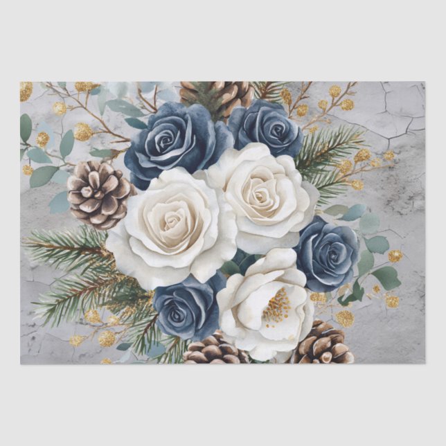 Blaue und weiße Weihnachtsgeburten Rose erschütter Seidenpapier (Vorderseite)