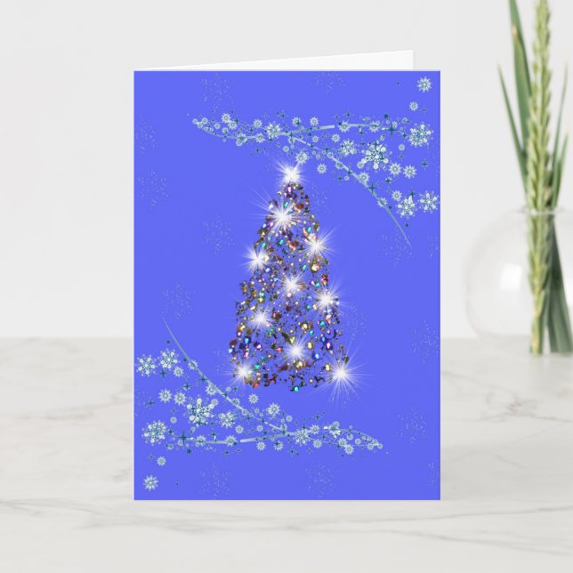 Blaue und weiße Weihnachtskarte mit Baum Karte (Vorderseite)