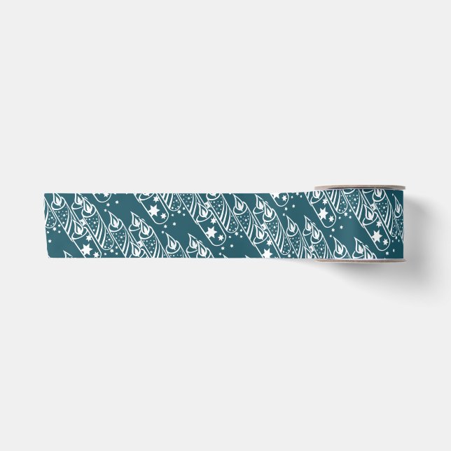 Blaue und weiße Weihnachtskerzen Satinband (Vorderseite)